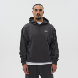 Helme Front Embroidery Signature Oversized Hoodie Charcoal