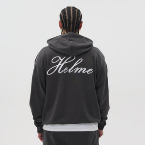 Helme Back Embroidery Signature Oversized Hoodie Charcoal