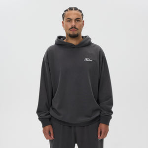 Helme Front Embroidery Signature Oversized Hoodie Charcoal
