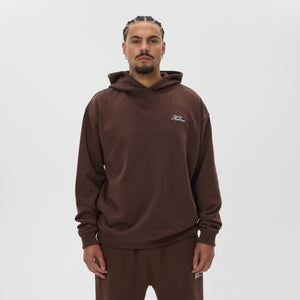 Helme Front Embroidery Signature Oversized Hoodie Coffee