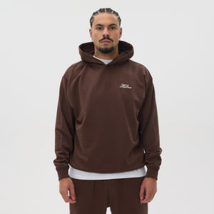 Helme Front Embroidery Signature Oversized Hoodie Coffee