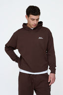 Helme Front Embroidery Signature Oversized Hoodie Coffee