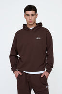 Helme Front Embroidery Signature Oversized Hoodie Coffee