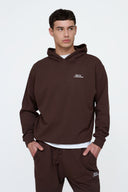 Helme Front Embroidery Signature Oversized Hoodie Coffee