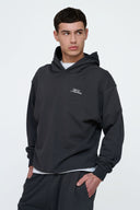 Helme Front Embroidery Signature Oversized Hoodie Charcoal